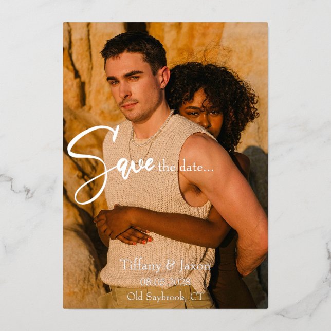 Real Silver Foil Modern Save The Date Invitation (Front)