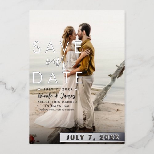 Real Silver Foil Modern Save The Date Type Photo  Foil Invitation
