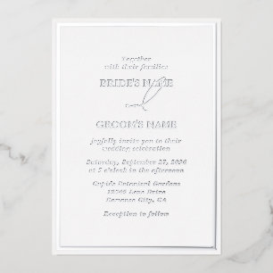 Real Silver Foil Modern White & Silver Wedding Invitation