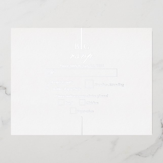 Real Silver Foil Monogram Wedding RSVP Foil Invitation Postcard (Front)