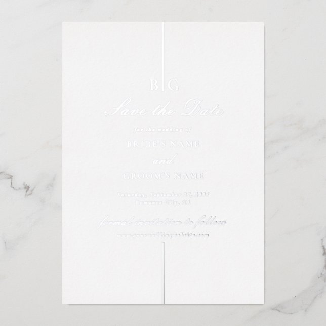 Real Silver Foil Monogram Wedding Save the Date Invitation (Front)