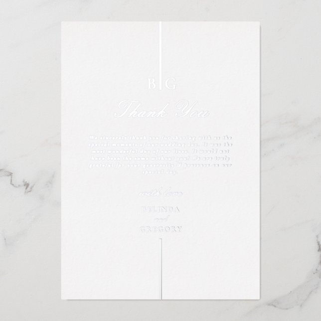 Real Silver Foil Monogram Wedding Thank You Foil Invitation (Front)