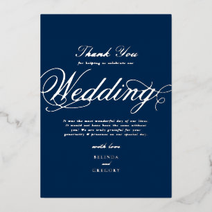 Real Silver Foil Navy Blue Wedding Thank You Foil Invitation