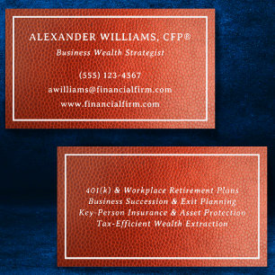 Real Silver Foil Orange Leather Financial Advisor Spot Gloss Business Cards