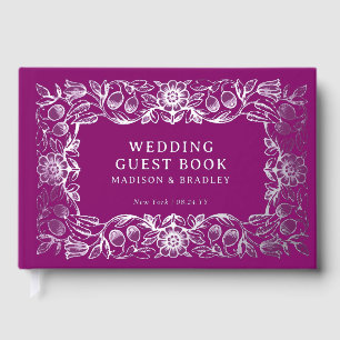 Real Silver Foil Purple Vintage Floral Wedding Guest Book