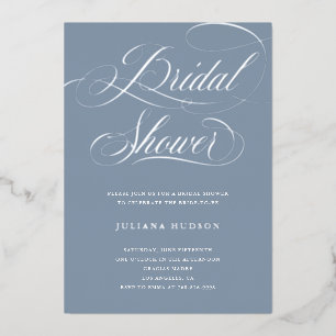 Real Silver Foil Script Bridal Shower Invite