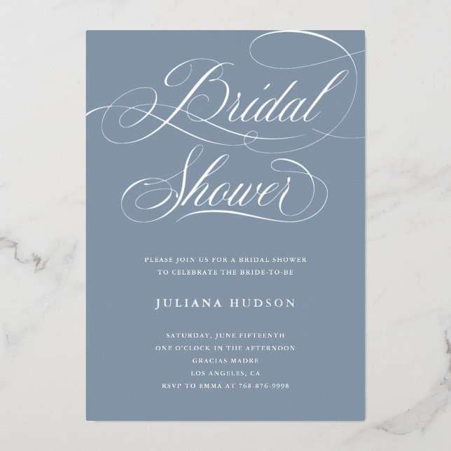 Real Silver Foil Script Bridal Shower Invite (Front)