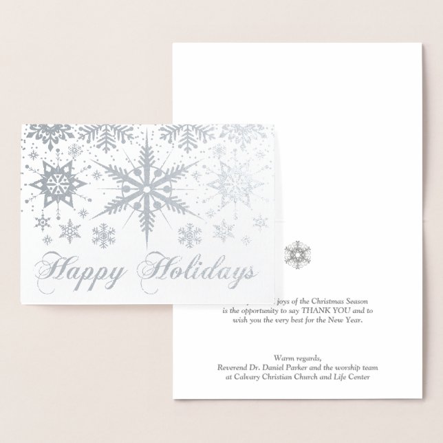 REAL Silver Foil Snowflakes Happy Holidays Card (Display)