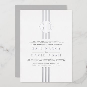 Real Silver Foil Stripes  Monogram Wedding Foil Invitation by weddings_ at Zazzle