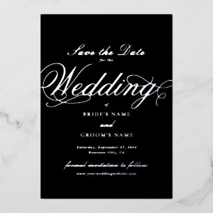 Real Silver Foil Wedding Black Save the Date Foil Invitation