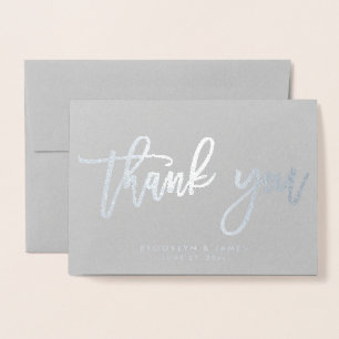 Real Silver Foil Wedding Thank You Card Grey