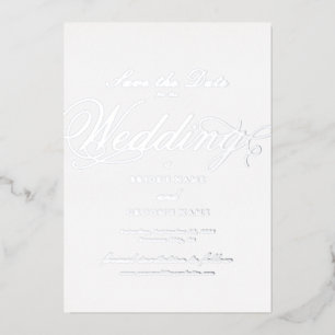 Real Silver Foil Wedding White Save the Date Invitation