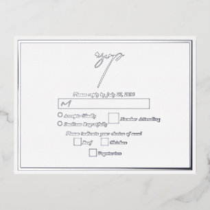 Real Silver Foil White & Silver Wedding RSVP Foil Invitation Postcard