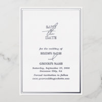 Real Silver Foil White Wedding Save the Date