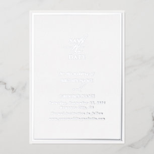 Real Silver Foil White Wedding Save the Date Invitation