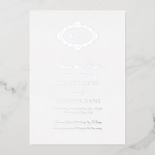 Real Silver Foil White Wedding Save the Date  Invitation
