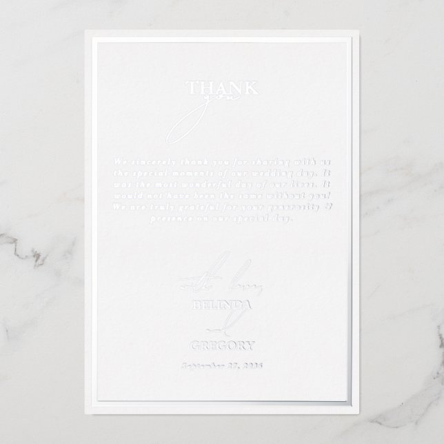 Real Silver Foil White Wedding Thank You Card (Front)