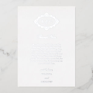 Real Silver Foil White Wedding Thank You Card