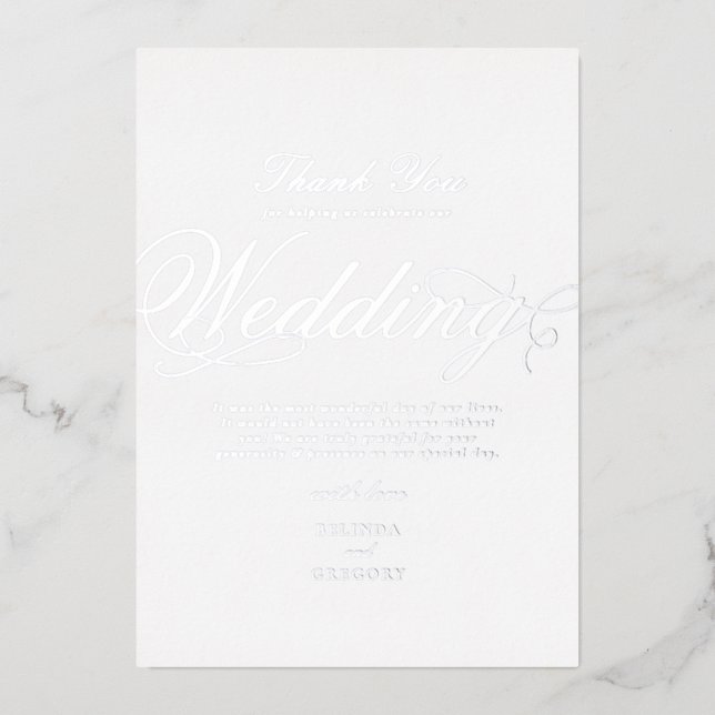 Real Silver Foil White Wedding Thank You Foil Invitation (Front)