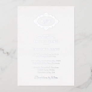Real Silver Foil Wreath Elegant Monogram Wedding Invitation