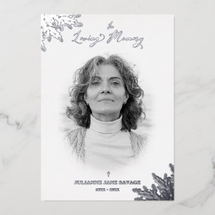 Real Silver Funeral Black White Photo Remembrance Foil Invitation