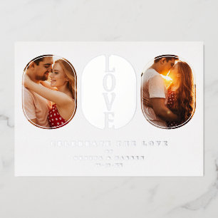 Real Silver Love Quote Wedding 2 Photos Couple Foil Invitation
