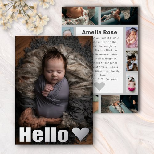 Real Silver Photo Collage Hello Baby Announcement