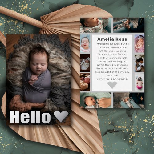 Real Silver Photo Collage Hello Baby Announcement