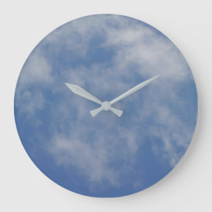 real sky, blue & soft clouds, simple round large clock