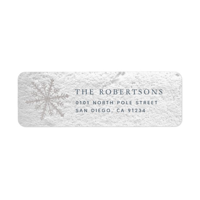 Real Snow & Silver Snowflake Address Label (Front)