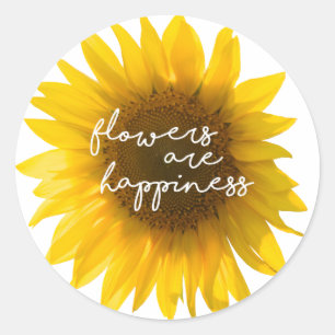 Real Sunflower Photo Field Flowers Are Happiness Classic Round Sticker