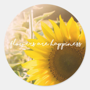 Real Sunflower Photo Field Flowers Are Happiness Classic Round Sticker