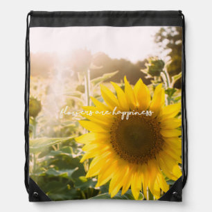 Real Sunflower Photo Field Flowers Are Happiness Drawstring Bag
