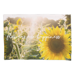 Real Sunflower Photo Field Flowers Are Happiness Pillow Case