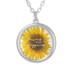 Real Sunflower Photo Field Flowers Are Happiness Silver Plated Necklace