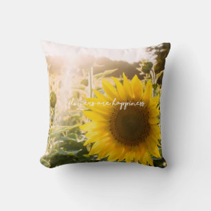 Real Sunflower Photo Field Flowers Are Happiness Throw Pillow