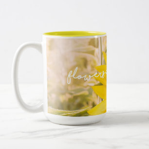 Real Sunflower Photo Field Flowers Are Happiness Two-Tone Coffee Mug
