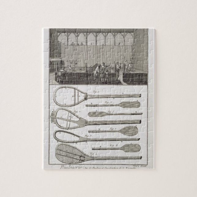 Real tennis and the construction of racquets, from jigsaw puzzle (Vertical)