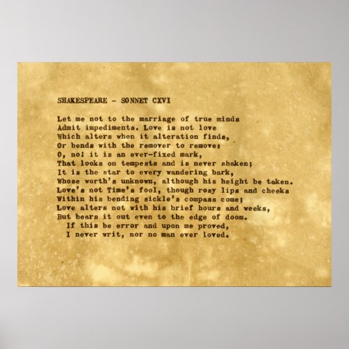 Real Typewriter Shakespeare Sonnet 116 CXVI Poster