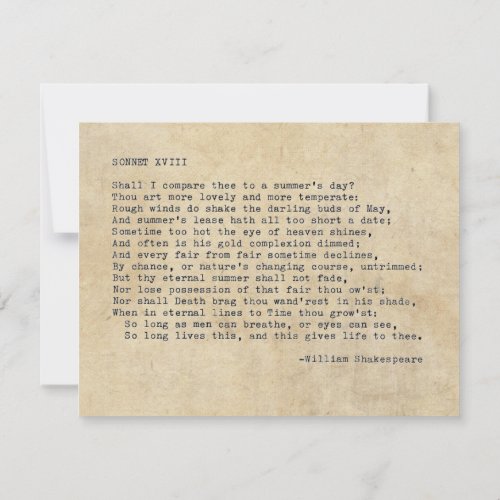 Real Typewriter Shakespeare Sonnet 18 XVIII Invitation