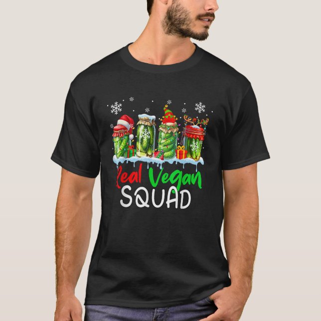 Real Vegan Squad Santa Elf Reindeer Pickle Cans Xm T-Shirt (Front)