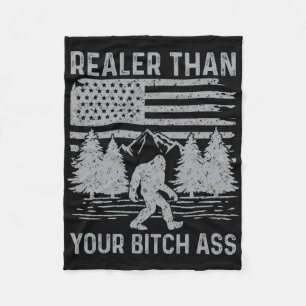 Realer Than Your Shirt Funny Bigfoot Hiking Camp 1 Fleece Blanket