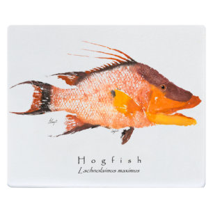 Realfish Gyotaku Hogfish 12x15 White Cutting Board