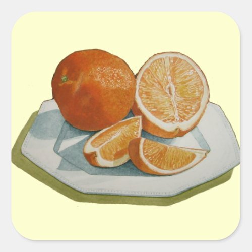 realist still life fruit picture of sliced oranges square sticker