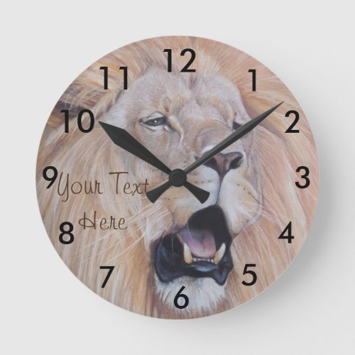 realist wildlife painting of big cat roaring lion round clock