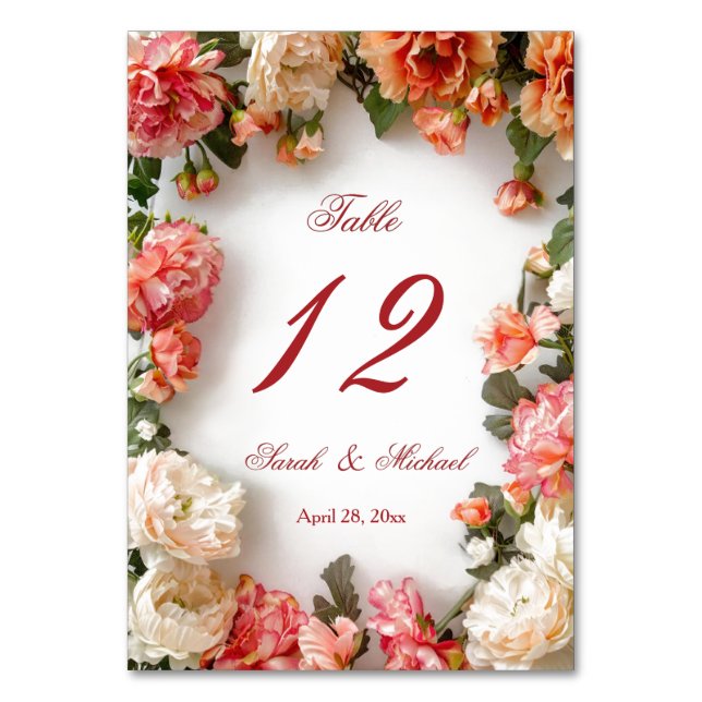 Realistic 3D Flowers Wedding   Table Number (Front)
