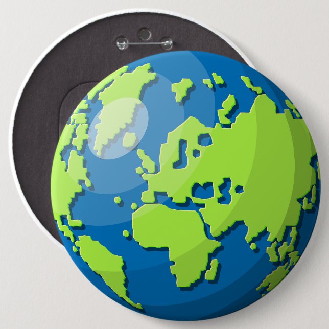 Realistic 3D Globe Design Earth Planet Art Button (Front & Back)