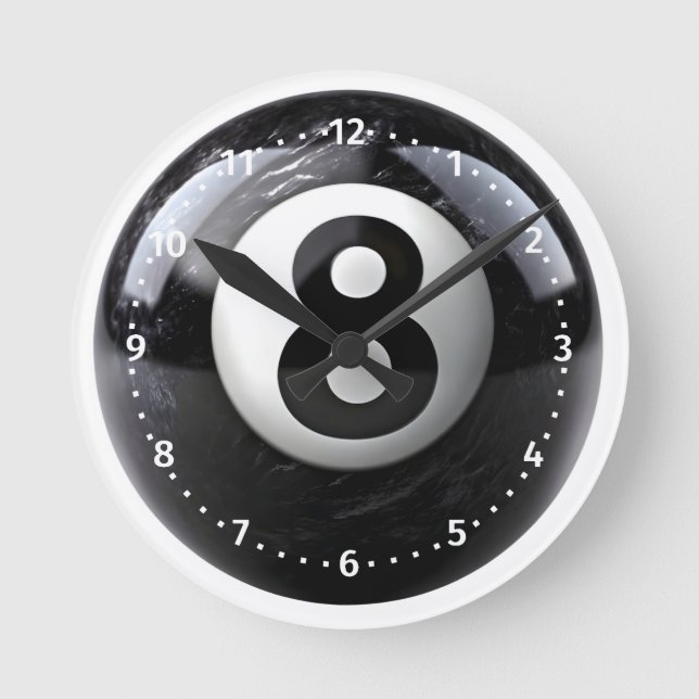 Realistic 3D Magic 8-Ball – Glossy Billiards Round Clock (Front)