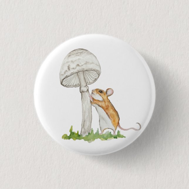 Realistic a funny field mouse and mushroom button (Front)