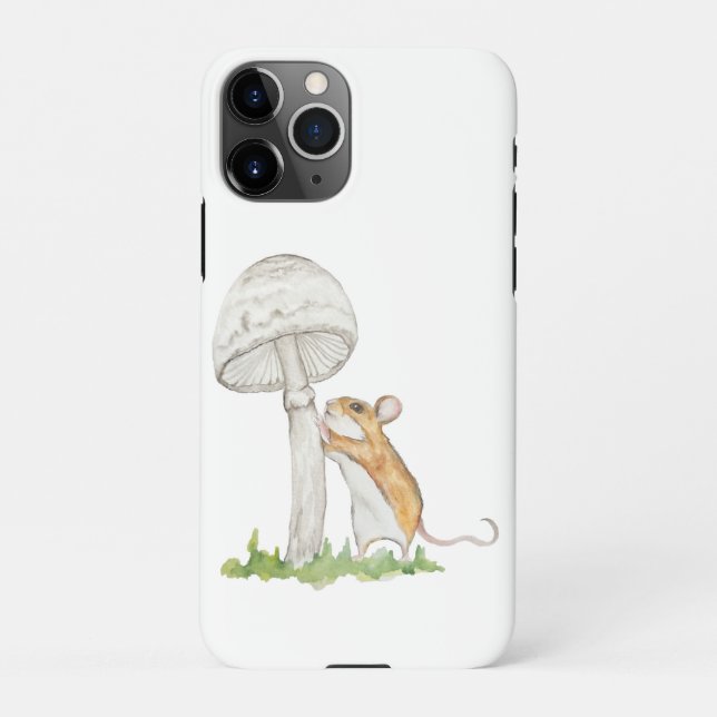 Realistic a funny field mouse and mushroom iPhone case (Back)